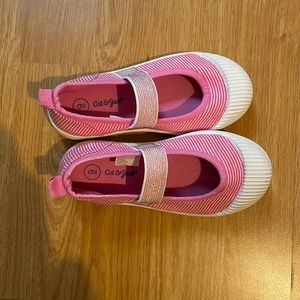 Toddler size 9 Cat & Jack slip on shoes. Pink and White stripes.